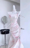 Mermaid Spaghetti Straps Pink Satin Prom Dresses Night Dress Birthday Outfits SD1222