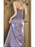 A line Spaghetti Straps Grape Women's Beach Dress Slit Vacation Dresses Birthday Dress SD1224