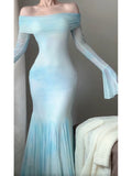 Mermaid Off The Shoulder Light Blue Women's Beach Dress Vacation Dresses Birthday Dress SD1225