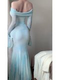 Mermaid Off The Shoulder Light Blue Women's Beach Dress Vacation Dresses Birthday Dress SD1225