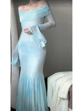 Mermaid Off The Shoulder Light Blue Women's Beach Dress Vacation Dresses Birthday Dress SD1225