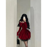Ball Gown Long Sleeves Red Velvet Party Dress Birthday Dresses Birthday Outfits SD1227