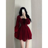 A line Square Neckline Long Sleeves Red Velvet Party Dress Birthday Dresses Birthday Outfits SD1228