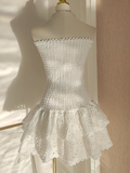 Sheath Strapless White Lace Vacation Dress Short Birthday Dresses SD122
