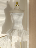 Sheath Strapless White Lace Vacation Dress Short Birthday Dresses SD122