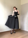 A line Spaghetti Straps Black Satin Women's Beach Dress Vacation Dresses Birthday Dress SD1232