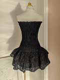Sheath Strapless Black Lace Vacation Dress Short Birthday Dresses SD123