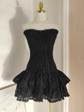 Sheath Strapless Black Lace Vacation Dress Short Birthday Dresses SD123