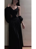 A line Spaghetti Straps Black Beach Dress Women's Vacation Dresses Birthday Dress SD1243