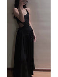 A line Spaghetti Straps Black Beach Dress Women's Vacation Dresses Birthday Dress SD1243