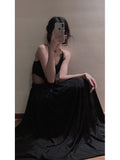 A line Spaghetti Straps Black Beach Dress Women's Vacation Dresses Birthday Dress SD1243