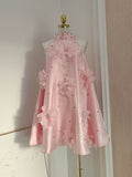 A line Halter Pink Travel Vacation Dresses Short Satin Birthday Dress SD1245