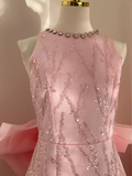 A line Scoop Pink Sequin Travel Vacation Dress Short Birthday Dress SD128