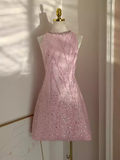 A line Scoop Pink Sequin Travel Vacation Dress Short Birthday Dress SD128