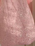 A line Scoop Pink Sequin Travel Vacation Dress Short Birthday Dress SD128