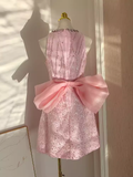 A line Scoop Pink Sequin Travel Vacation Dress Short Birthday Dress SD128