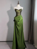 Green Sweetheart Embroidery Sheath Column Prom Dress SD1292