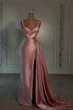 Pink Prom Dresses Sweetheart Spaghetti Strap with High Slit Train SD1295 HZ0628
