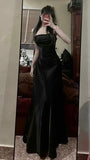 Mermaid Spaghetti Straps Black Prom Dress Long Party Dress SD1298