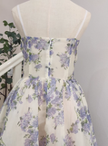 A line Spaghetti Straps Lilac Floral Travel Vacation Women Dress Tea Length Birthday Outfits SD129