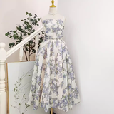 A line Spaghetti Straps Lilac Floral Travel Vacation Women Dress Tea Length Birthday Outfits SD129