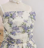 A line Spaghetti Straps Lilac Floral Travel Vacation Women Dress Tea Length Birthday Outfits SD129