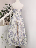 A line Spaghetti Straps Lilac Floral Travel Vacation Women Dress Tea Length Birthday Outfits SD129