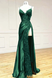 Mermaid Spaghetti Straps Dark Green Lace Backless Prom Dress Long Party Dress SD1301