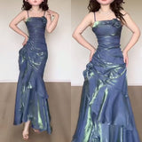 Spaghetti Straps Prom Dresses Gray Blue Party Dress SD1307