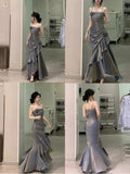 Mermaid Spaghetti Straps Prom Dresses Gray Long Party Dress SD1309