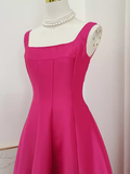 A line Straps Hot Pink Vacation Dress Satin Women Summer Dresses SD130