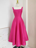 A line Straps Hot Pink Vacation Dress Satin Women Summer Dresses SD130