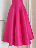 A line Straps Hot Pink Vacation Dress Satin Women Summer Dresses SD130