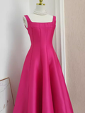A line Straps Hot Pink Vacation Dress Satin Women Summer Dresses SD130
