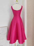 A line Straps Hot Pink Vacation Dress Satin Women Summer Dresses SD130