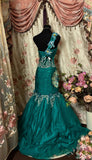 Mermaid One Shoulder Green Lace Prom Dresses Long Party Dress SD1310