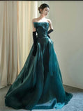 Ball Gown Strapless Green Organza Prom Dresses Long Party Dress SD1312