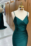 Dark Green Mermaid Satin Long Prom Dresses SD1313