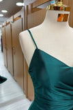 Mermaid Spaghetti Straps Green Satin Prom Dresses Long Party Dress SD1313
