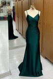 Dark Green Mermaid Satin Long Prom Dresses SD1313