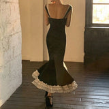 Mermaid Straps Chiffon Black Prom Dresses Party Dress SD1315