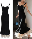 Mermaid Straps Chiffon Black Prom Dresses Party Dress SD1315
