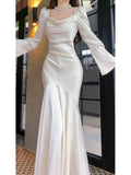Mermaid Long Sleeves Ankle Length White Prom Dresses Party Dress SD1318