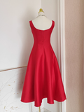 A line Straps Red Vacation Dress Satin Women Summer Dresses SD131