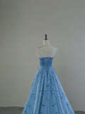 A Line Strapless Blue Satin Long Prom Dresses Party Dress SD1321