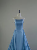 A Line Strapless Blue Satin Long Prom Dresses Party Dress SD1321
