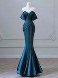Mermaid Off The Shoulder Satin Teal Prom Dresses Long Party Dress SD1327