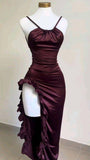 Mermaid Spaghetti Straps Burgundy Backless Prom Dresses Party Dress SD1338