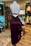 Mermaid Spaghetti Straps Burgundy Backless Prom Dresses Party Dress SD1338