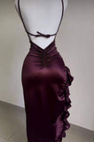 Mermaid Spaghetti Straps Burgundy Backless Prom Dresses Party Dress SD1338